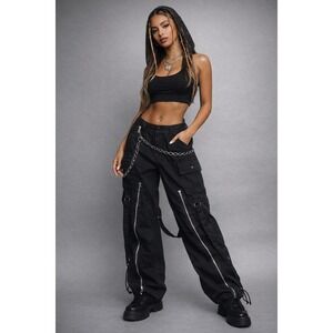 Tripp NYC Bondage Cargo Pants Black Gothic Y2K Strap Zipper Wide Leg M